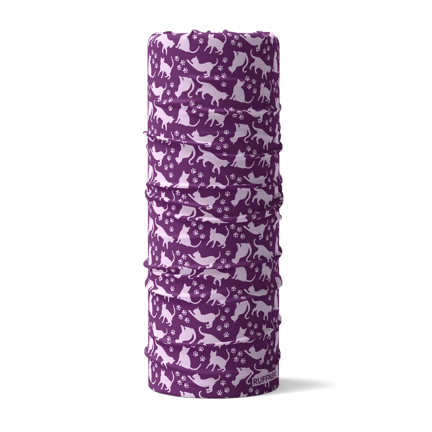 Lilac Cat and paw pattern on a purple background - Love Cats Multifunctional Scarf RUFFNEK® Snoods  #LoveCats #CatSnood #PurpleCats #YogaHeadband