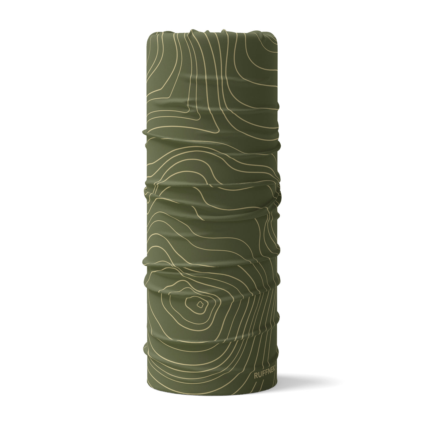 Mountains Contours RUFFNEK® snood in green, ideal for hiking, cycling, skiing, and outdoor wear.  #HikingGear #CyclingStyle #HikingAdventures