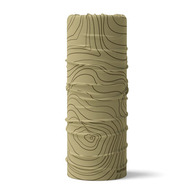 Mountains Contours RUFFNEK® snood in Sand / Stone colour, ideal for hiking, cycling, skiing, and outdoor wear.  #HikingGear #CyclingStyle #HikingAdventures