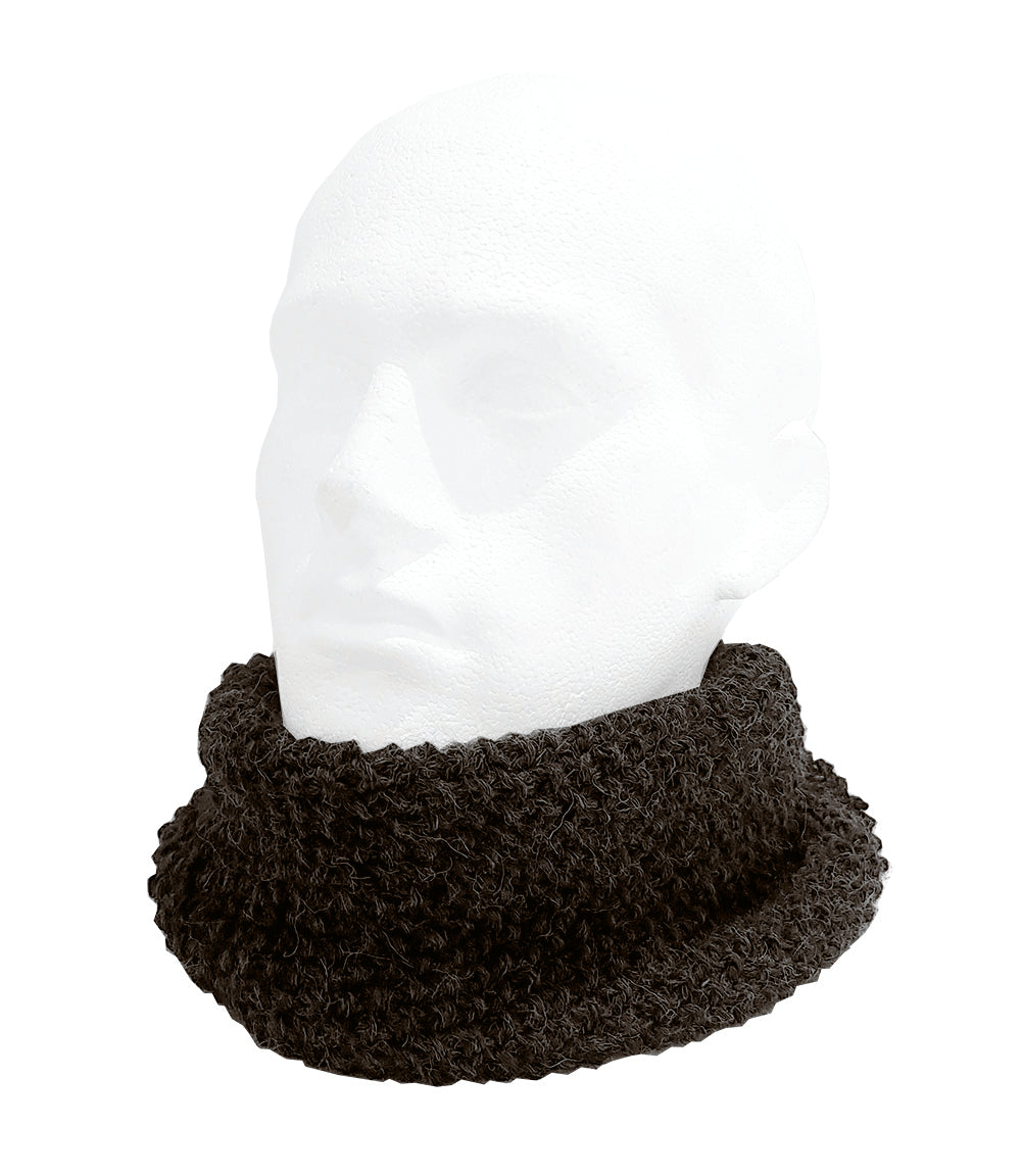 100% Alpaca Hand Knitted Infinity Scarf shown on a mannequine head - black/brown Infinity Scarf Neck warmer RUFFNEK® 