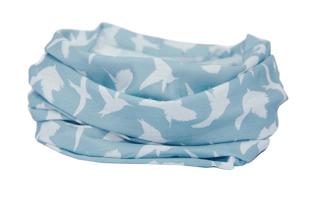 Birds Multifunctional Scarf RUFFNEK® Sky Blue/Grey