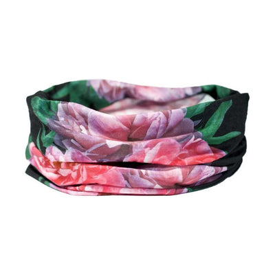 Pink Peonies Multifunctional Scarf RUFFNEK® Black/Pink