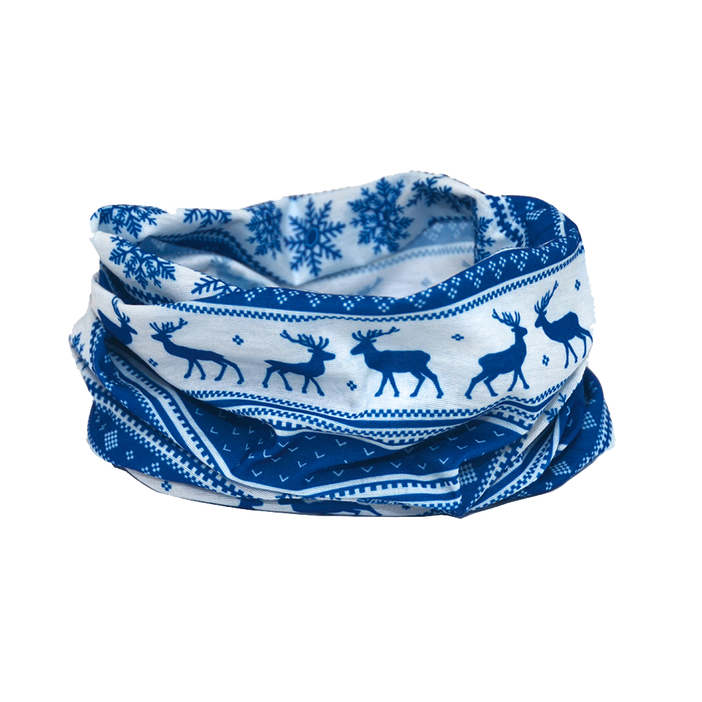 Winter Nordic Snowflake & Reindeer Design - Blue Multifunctional Scarf RUFFNEK® Blue/White