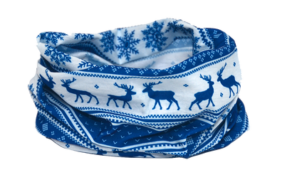 Winter Nordic Snowflake & Reindeer Design - Blue Multifunctional Scarf RUFFNEK® Blue/White