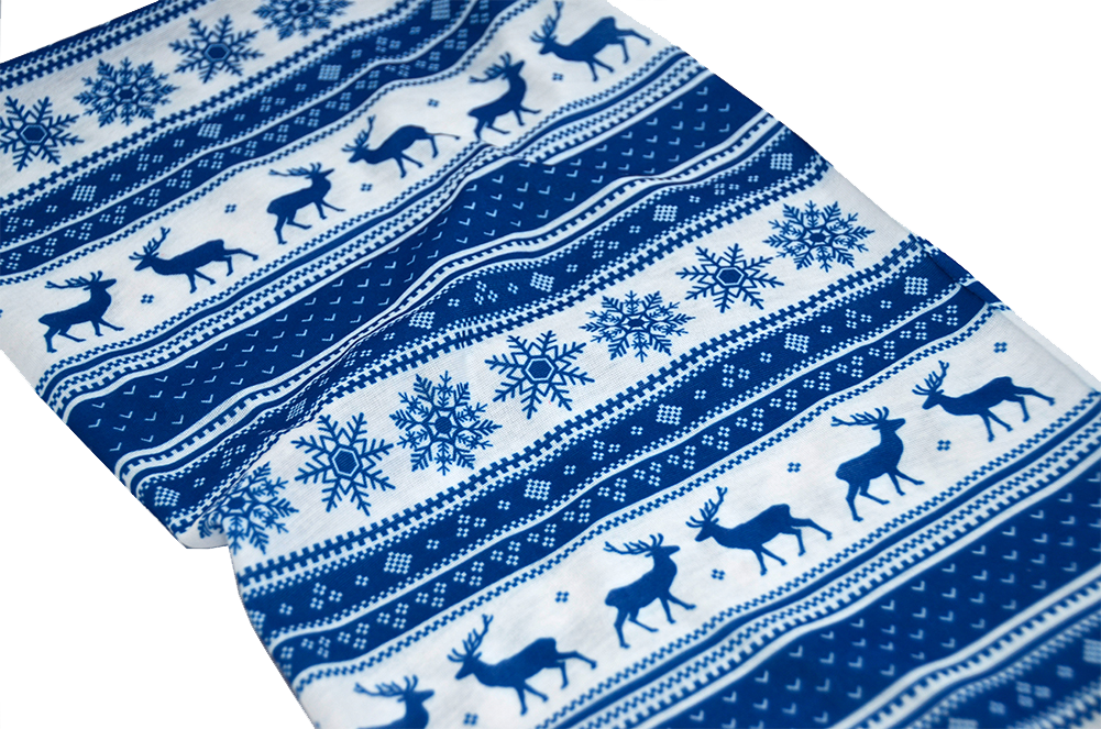 Winter Nordic Snowflake & Reindeer Design - Blue Multifunctional Scarf RUFFNEK® Blue/White