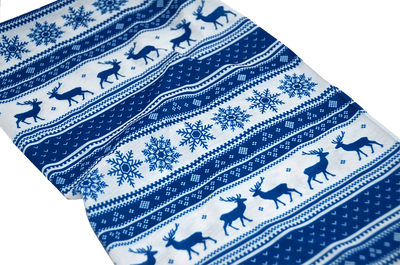 Winter Nordic Snowflake & Reindeer Design - Blue Multifunctional Scarf RUFFNEK® Blue/White